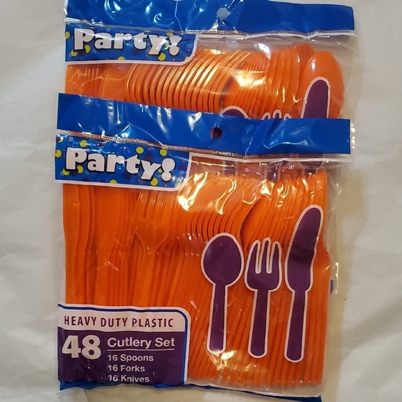 Orange Heavy Duty Plastic Cutlery Set - Picture 1 of 3